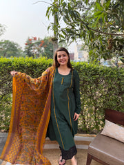 Green A-line chudi sleeve kurta duppata set