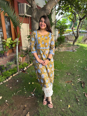 Mustard floral jaal yoke Kurta