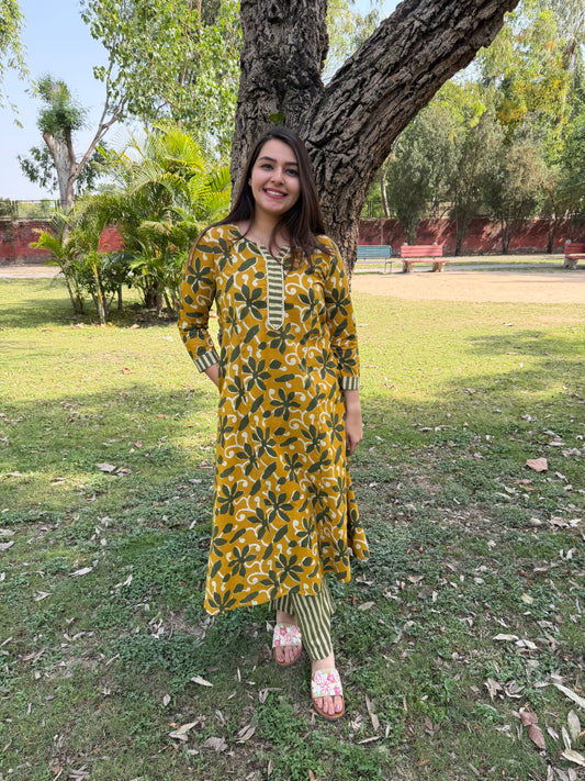 Mustard green leaf jaal Aline coord set