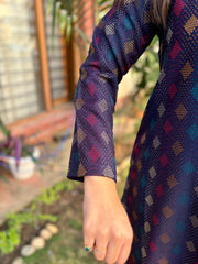 Dark blue geometric woollen kurta