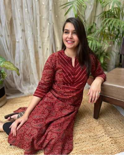 Maroon Ambi Ajrakh Yoke Kurta