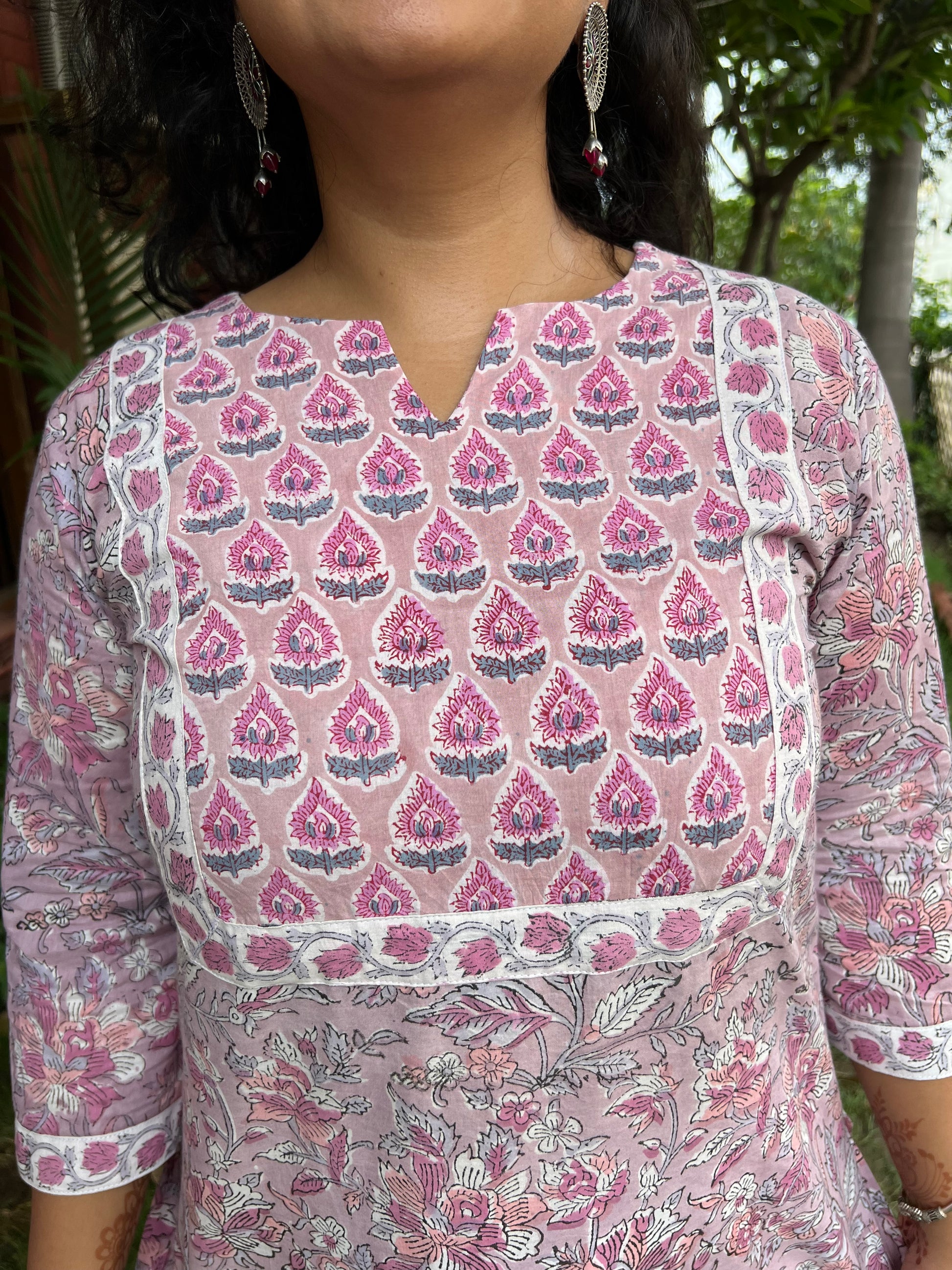 Lavender floral yoke kurta duppata set - MYSANSKRITAM