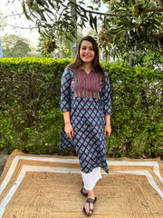 Blue Sanganeri yoke kurta
