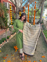 Mehendi green full suit set with chanderi duppata