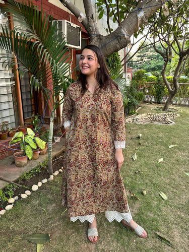 Mustard kalamkari Aline Kurta
