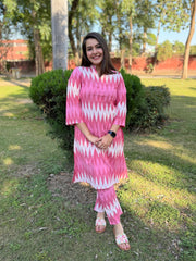 Peach HANDLOOM ikkat aline coord set