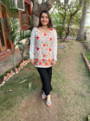 White Kanni embroidered short kurti