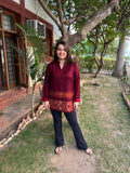 Maroon Kullu border woollen short kurti - MYSANSKRITAM