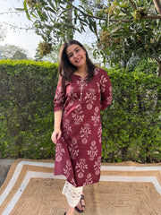Wine big flower kodhi kurta