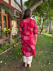 Red Geometric ban neck Kurta