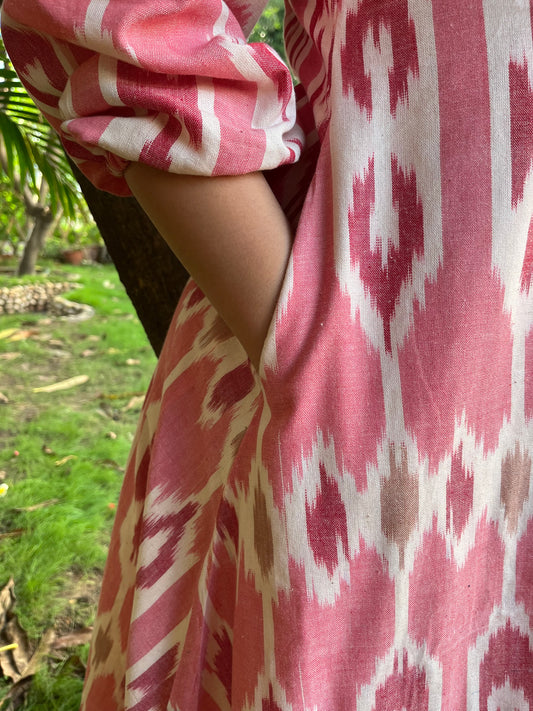 Peach Ikkat Dress (with pocket) - MYSANSKRITAM