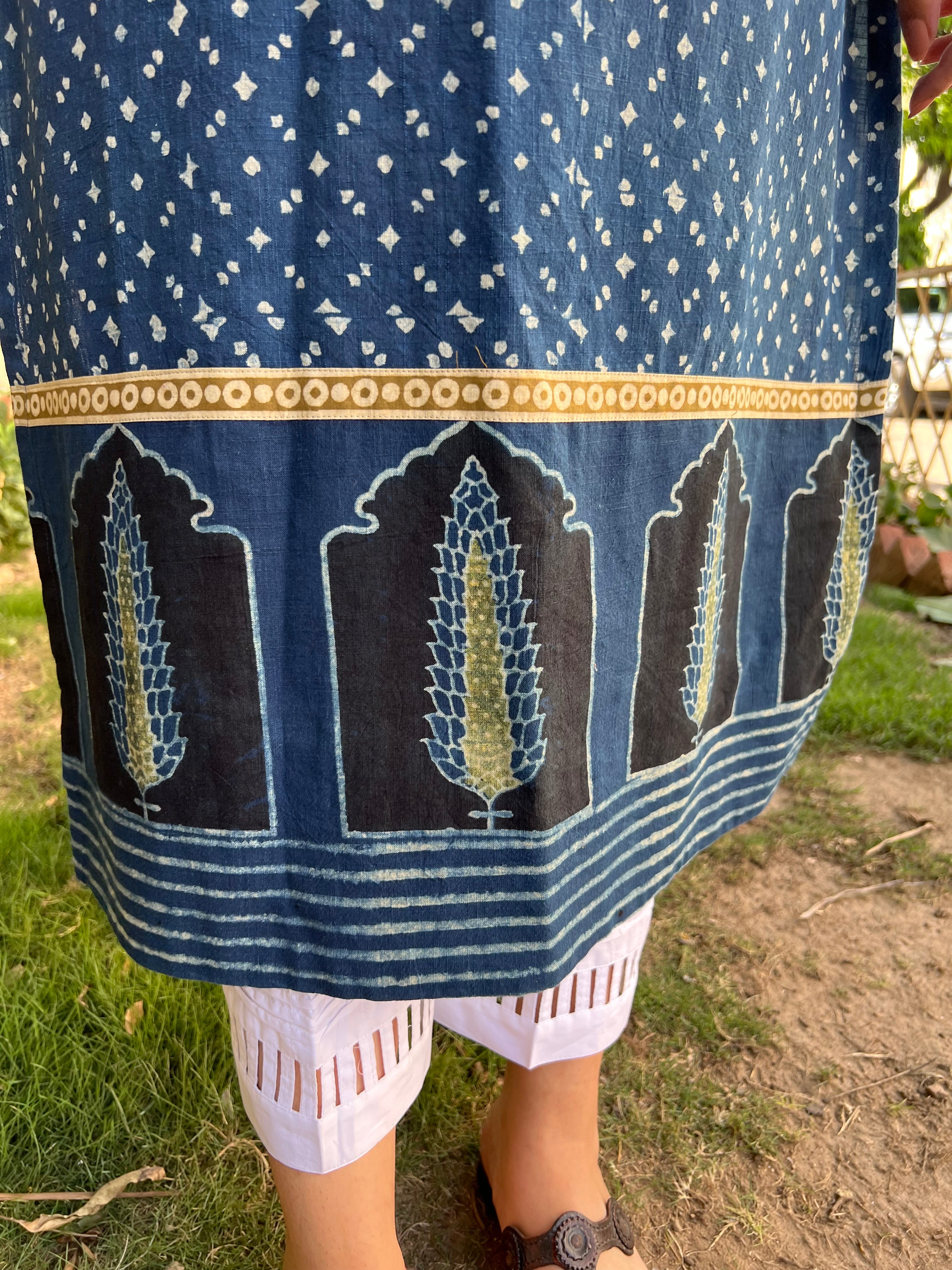 Indigo Ajrakh Border style designer Kurta - MYSANSKRITAM