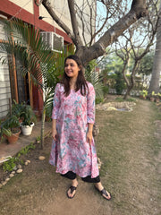 Pink Floral Aline Kurta
