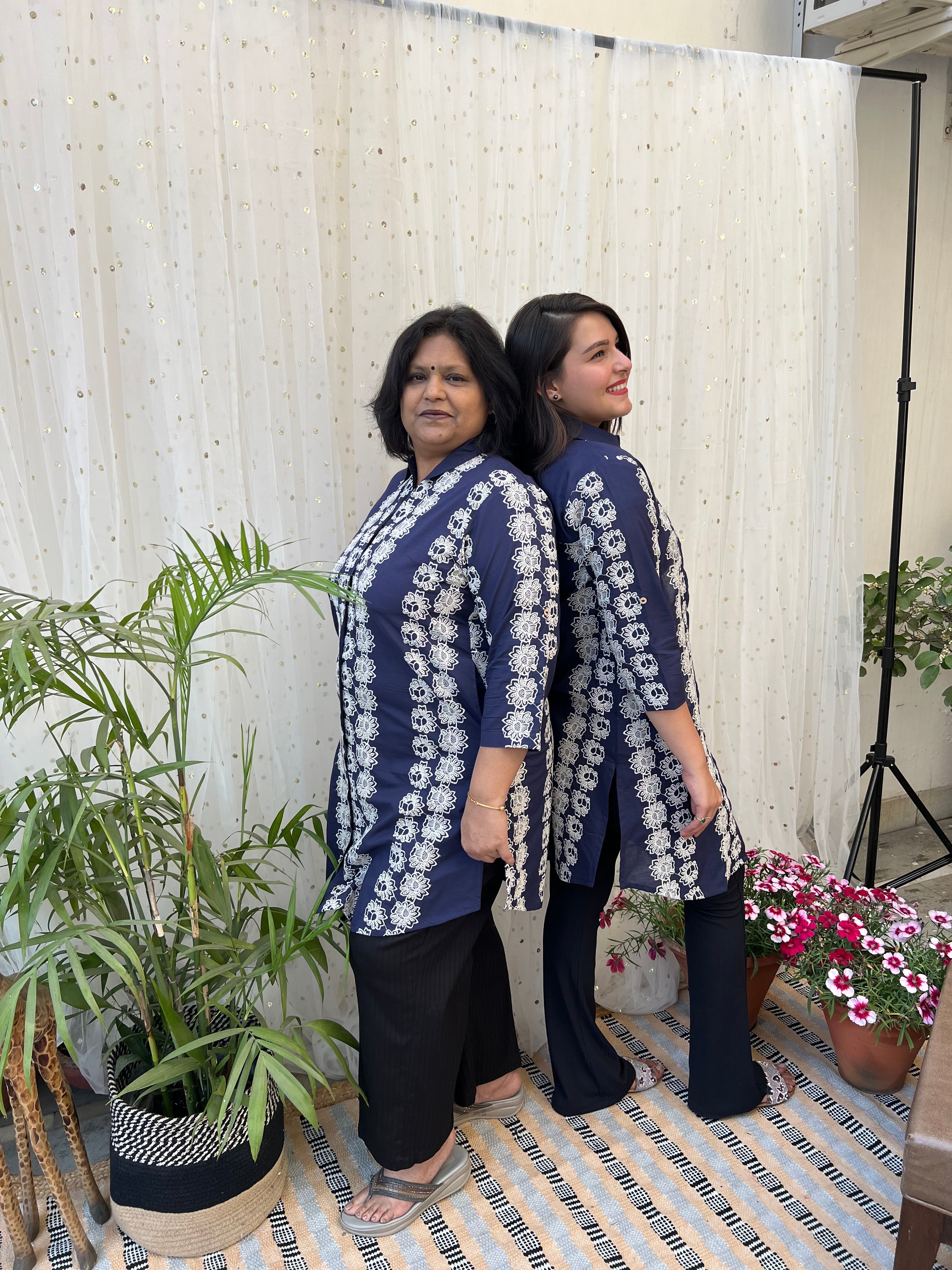 Royal Blue Floral Embroidered Shirt - MYSANSKRITAM