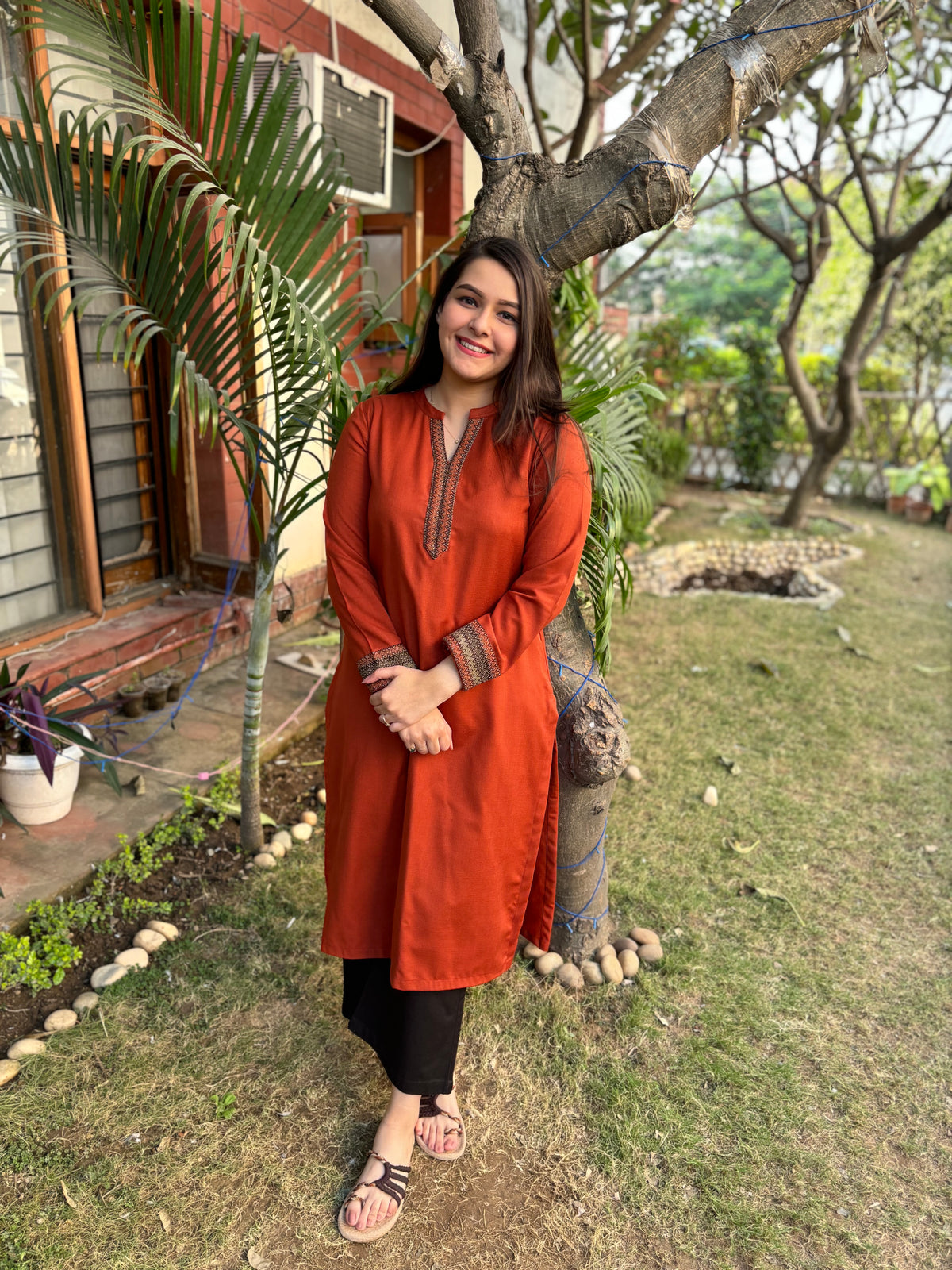 Rust Solid Woollen kurta