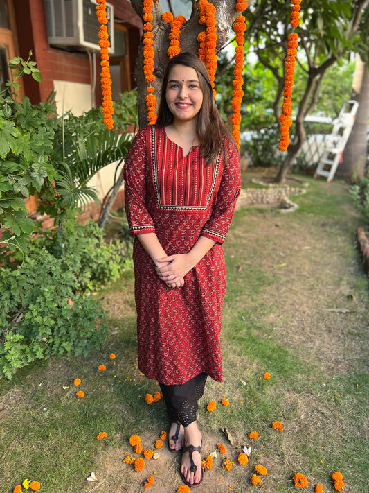 Maroon rose yoke kurta