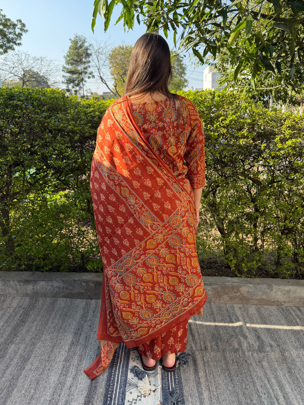 Rust Floral Full Suit Set by Sanskritam