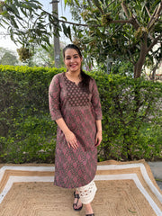 Brown ambi floral yoke kurta