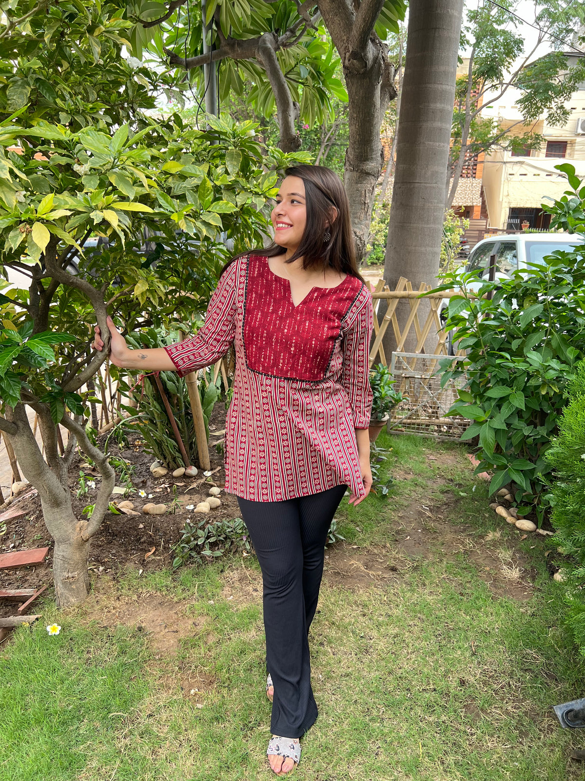 Maroon lines yoke kurti - MYSANSKRITAM