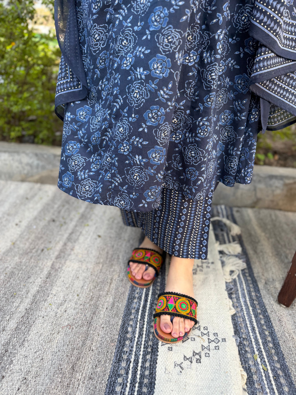 Blue Floral Full Suit Set Pants by MySanskritam