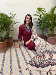 Maroon solid full suit set  with designer dupatta