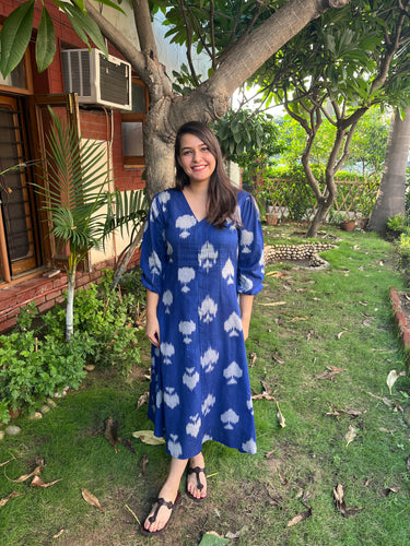 Royal Blue Ikkat Dress (with pocket)