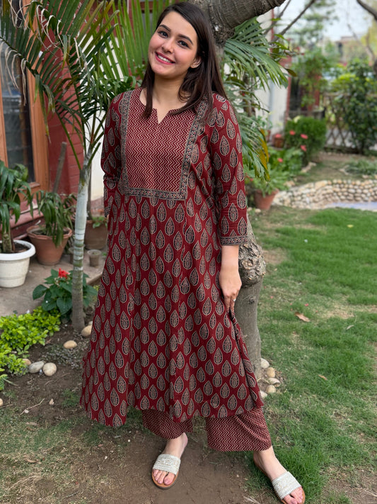 Maroon ambi yoke aline coord set