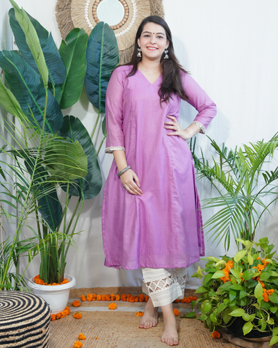 Lavender Textured Chanderi Aline kurta
