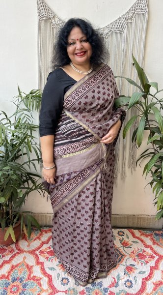 Maroon Lotus Chanderi saree - MYSANSKRITAM