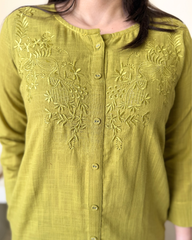 Parrot Green Embroidered Coord set