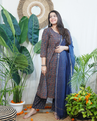 Blue Sanganeri Pintucks suit set