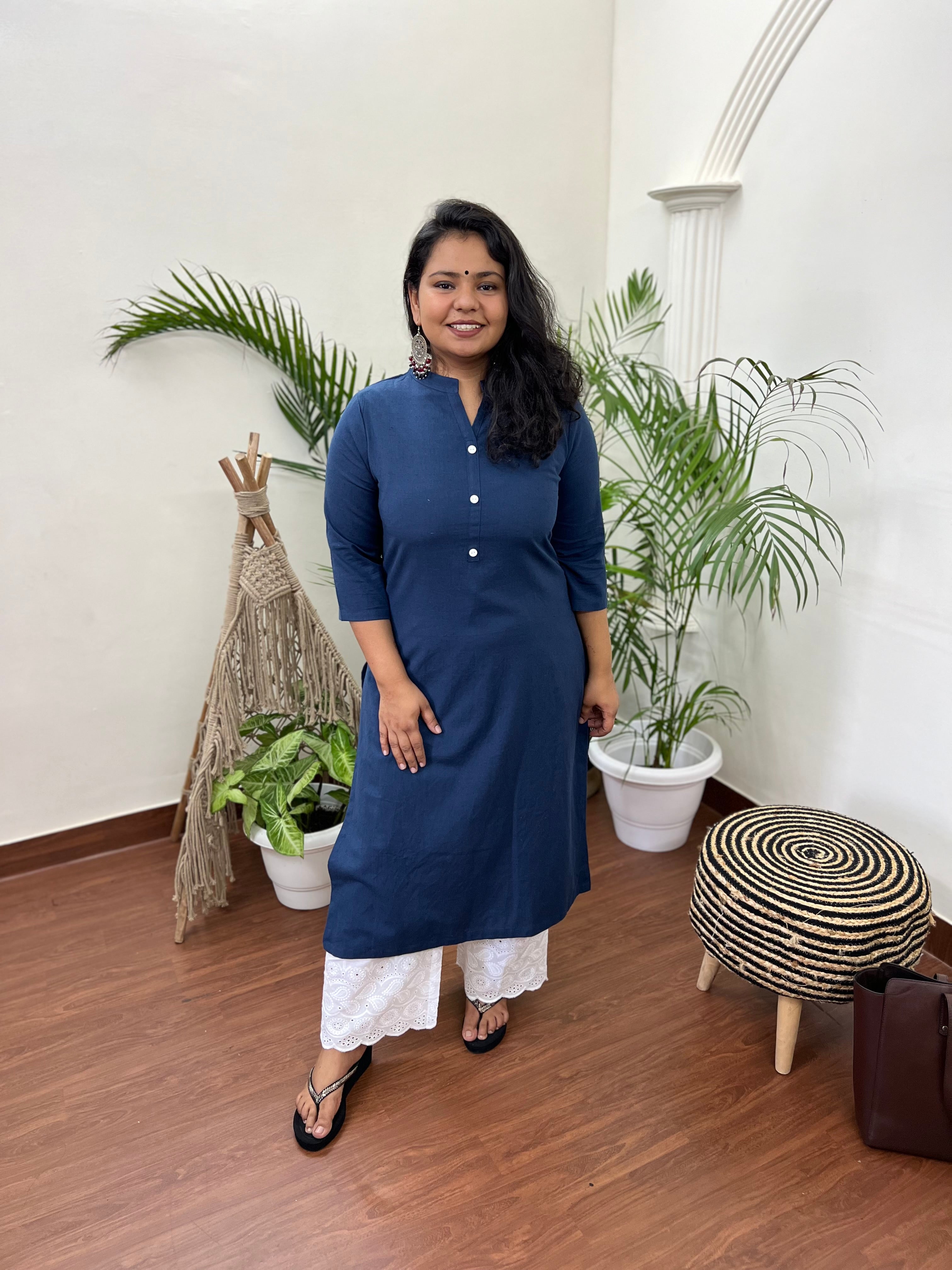 Royal Blue Basic kurta - MYSANSKRITAM