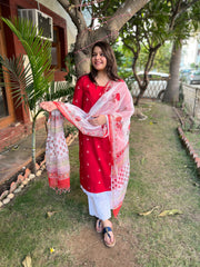 Tamatari red Kurta with handblock Kota Doria duppata - MYSANSKRITAM