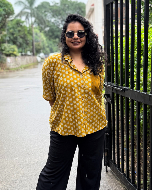Mustard buti Sanganeri shirt