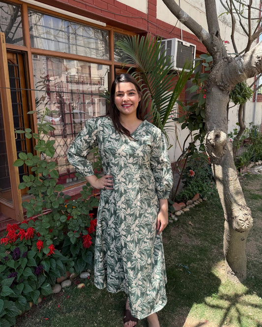 Sea green floral dress with lining