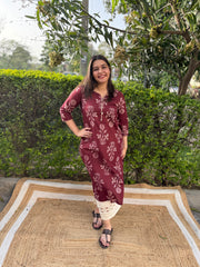 Wine big flower kodhi kurta