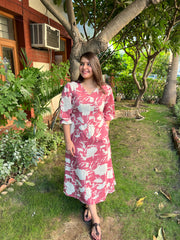 Pink White floral dress - MYSANSKRITAM