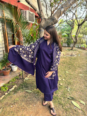 Royal Bule woollen suit set with embroidered stole