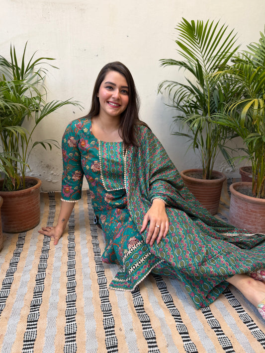 Green Floral Lacework Suit Set