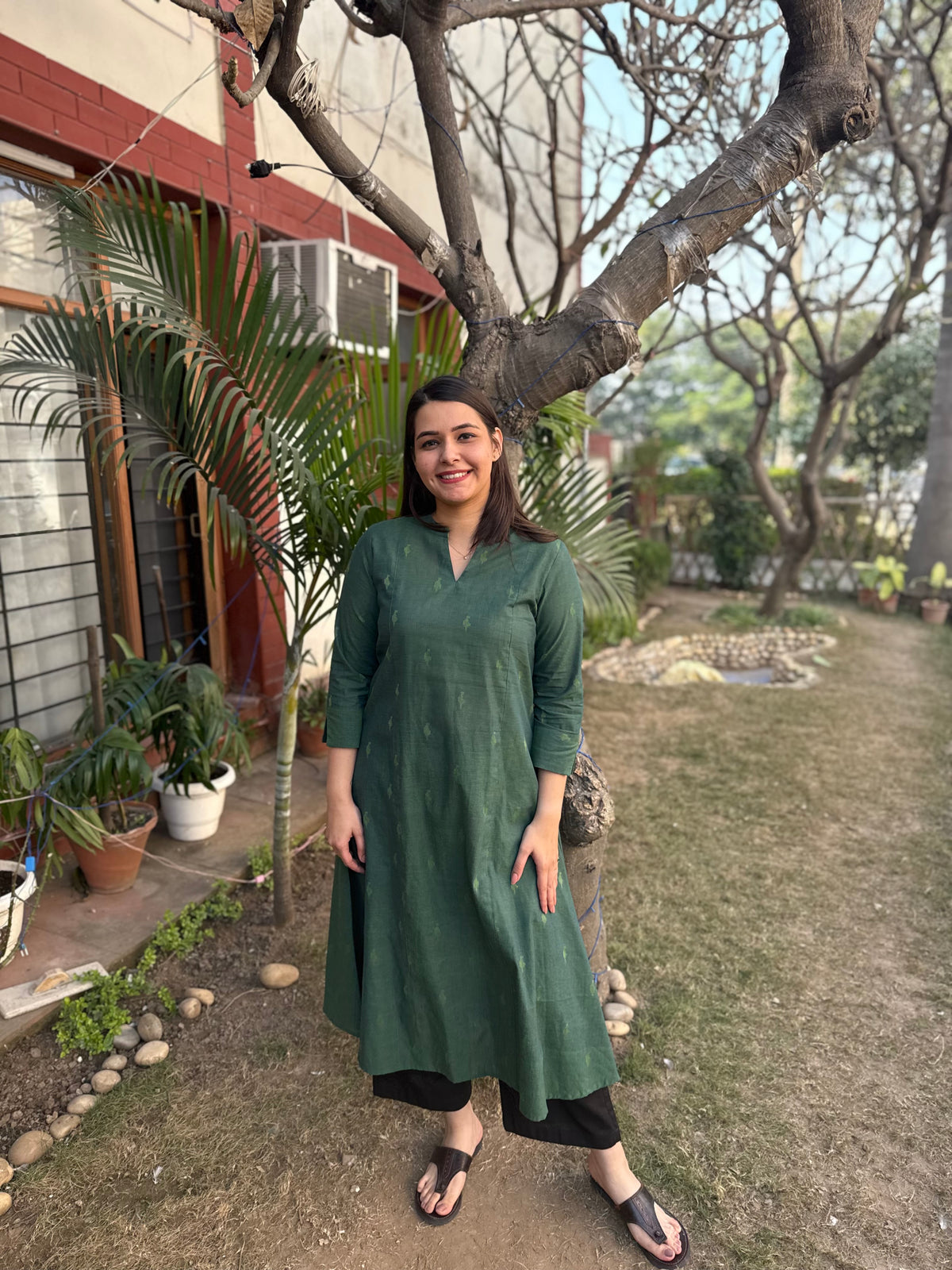 Green South Cotton Aline Kurta