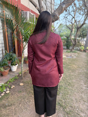 Burgundy self design woollen short kurti