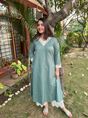 Sea green Lacework A-line kurta