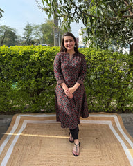 Black ajrakh A-line kurta with pocket