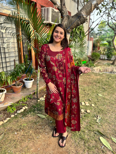 Maroon Floral Spun suit set