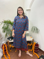 Premium Modal Indigo Anar long kurta - MYSANSKRITAM