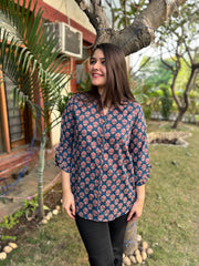 Royal blue flower button shirt