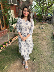 Sanganeri grey floral kurta