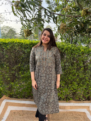 Brown ajrakh Yoke kurta