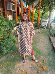 Cream maroon leaf kurta - MYSANSKRITAM