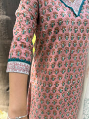 onion pink floral handblock full suit set